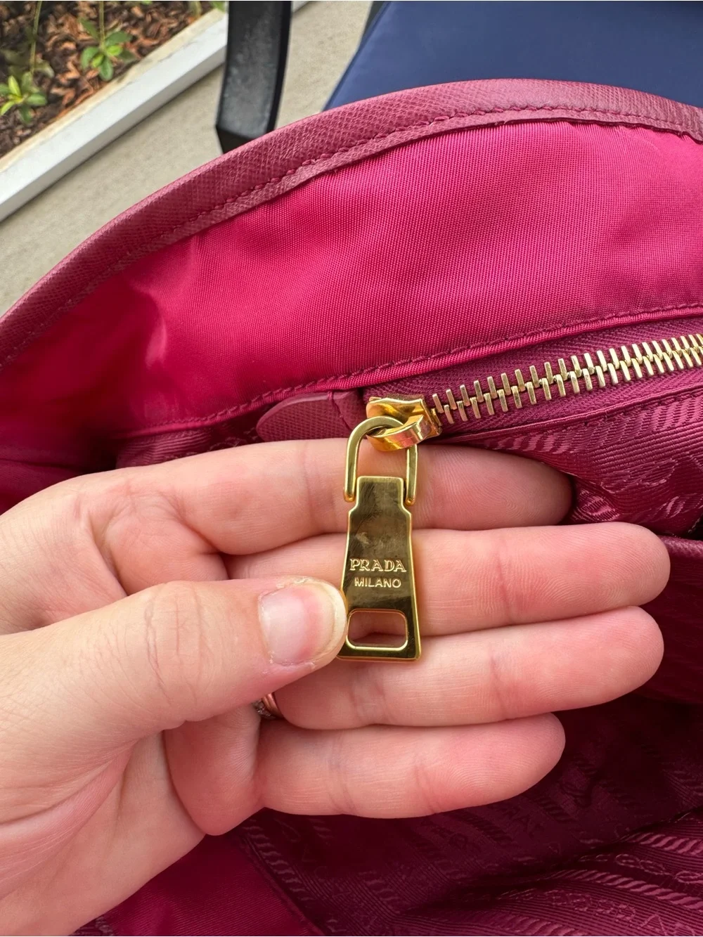 Prada Hot Pink Nylon Tote with Gold Accents